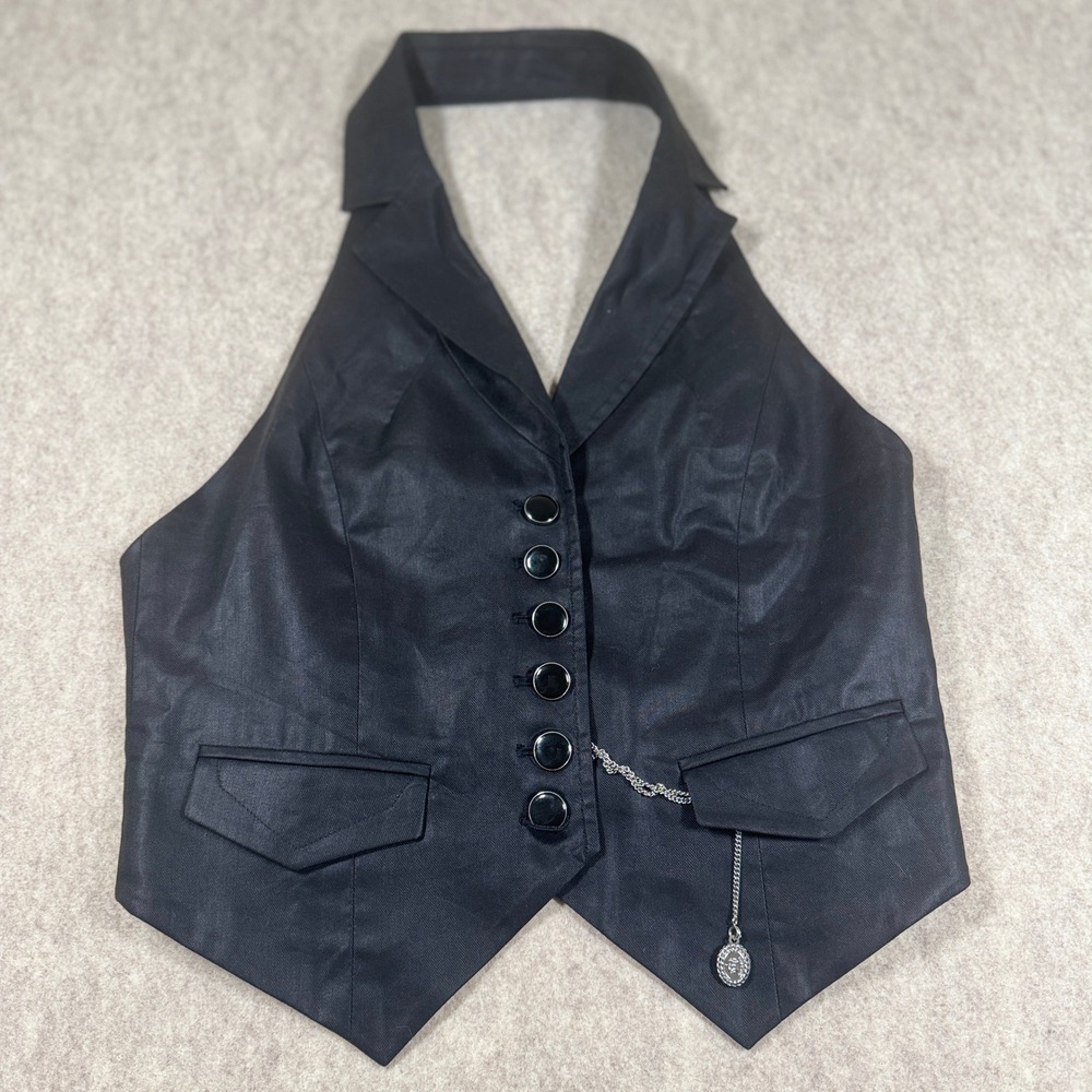Girdear Vest Womens Size 3 Black Halter Neck Button Front Chain Detail GA4001032